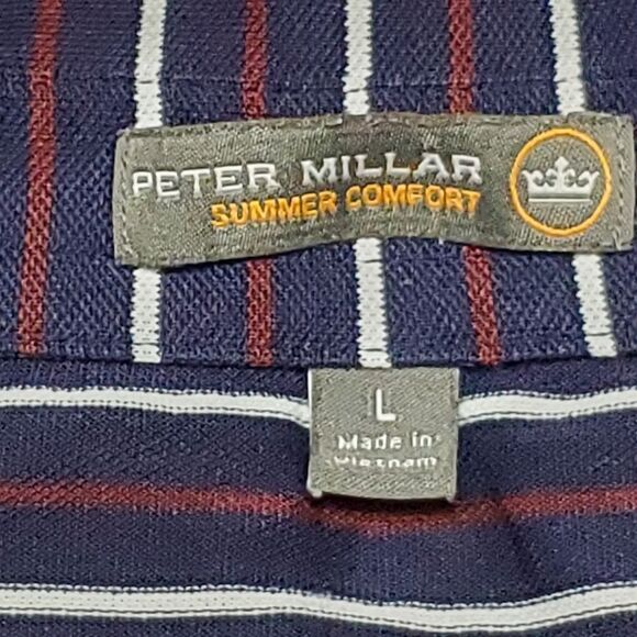 Peter Millar Mens Sz Large Striped Summer Comfort Polo Shirt Navy Red White - Picture 4 of 11